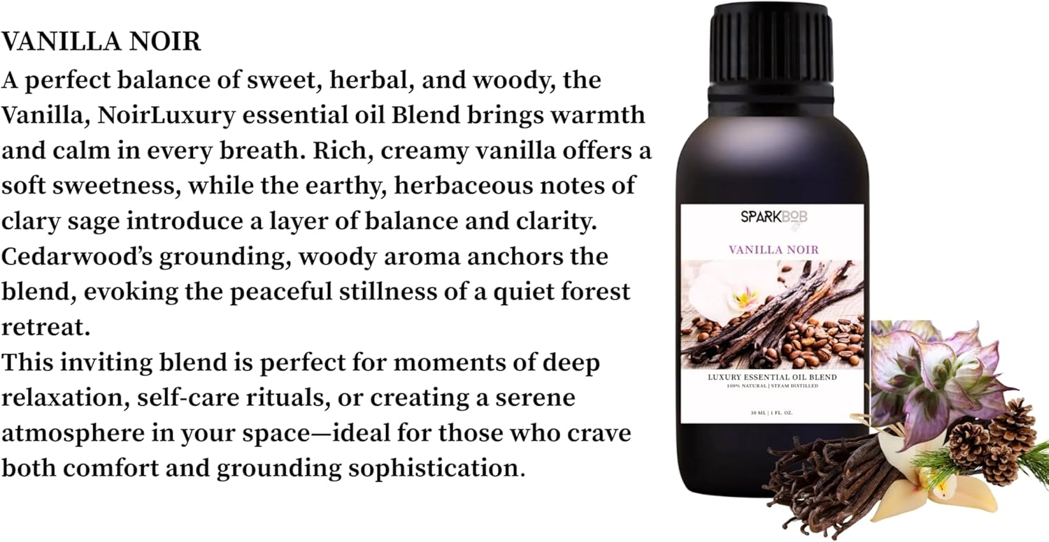 Luxury Essential Oil Blend Therapeutic Grade Aromatherapy Oil for Diffuser, Massage, Spa & Relaxation | Stress Relief & Wellness Gift Ready Packaging 1Fl Oz (Vanilla Noir)