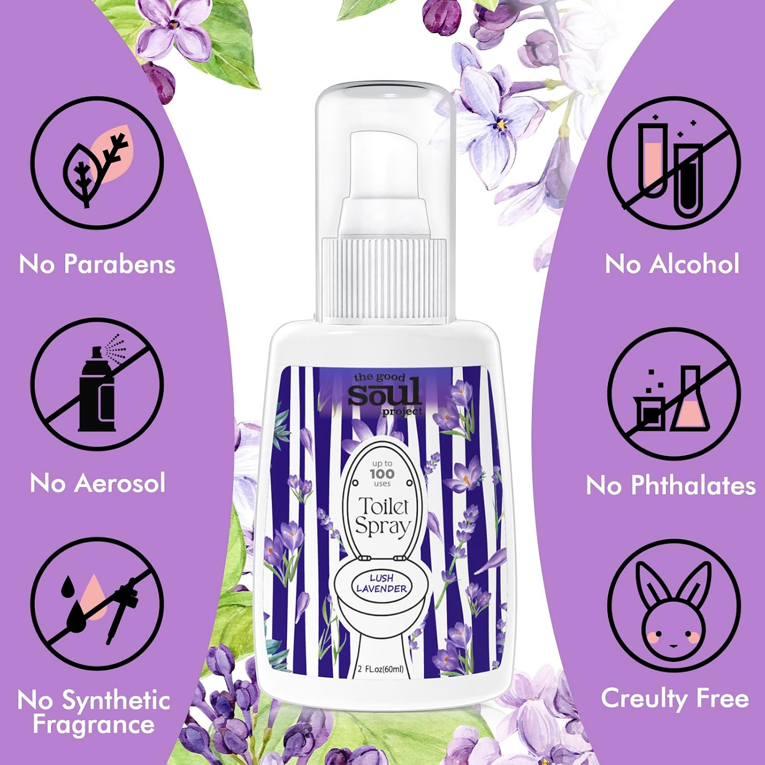 THE GOOD SOUL PROJECT Toilet Spray 2Oz, Lavender Scent, Bathroom Deodorizer, Travel Size Air Fresheners, 2 Pack