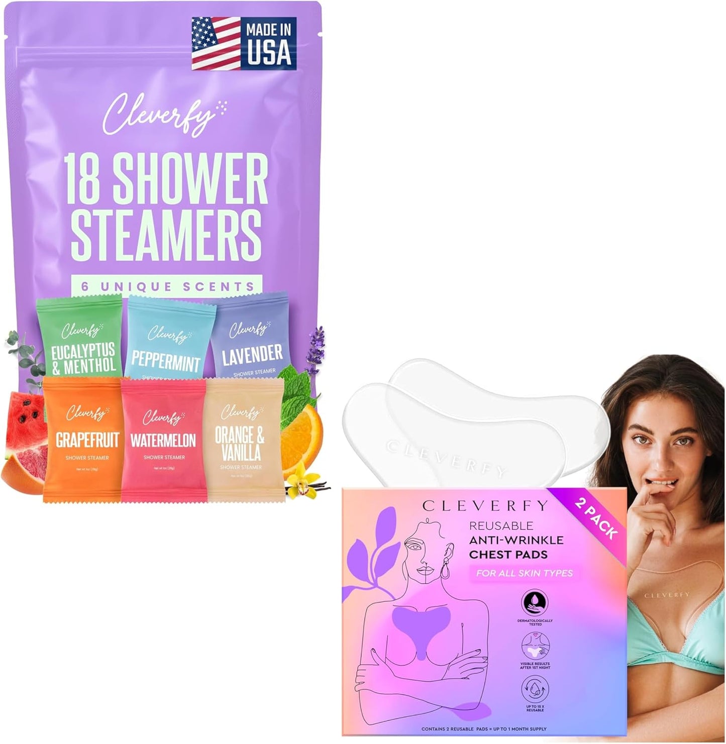 Cleverfy Self-Care Essentials: 6 Shower Steamers & 2-Pack TShape