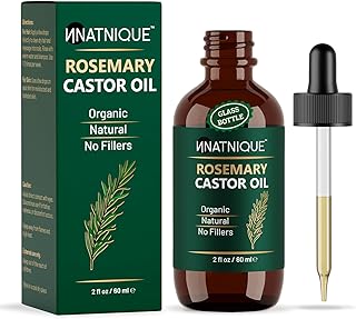 Natnique Rosemary Castor Oil – 100% Pure Cold-Pressed Organic Hair Growth Oil, Hexane-Free Scalp Serum & Moisturizing Treatment for Dry Scalp, Fuller Hair, Stronger Roots & Natural Care – 2oz