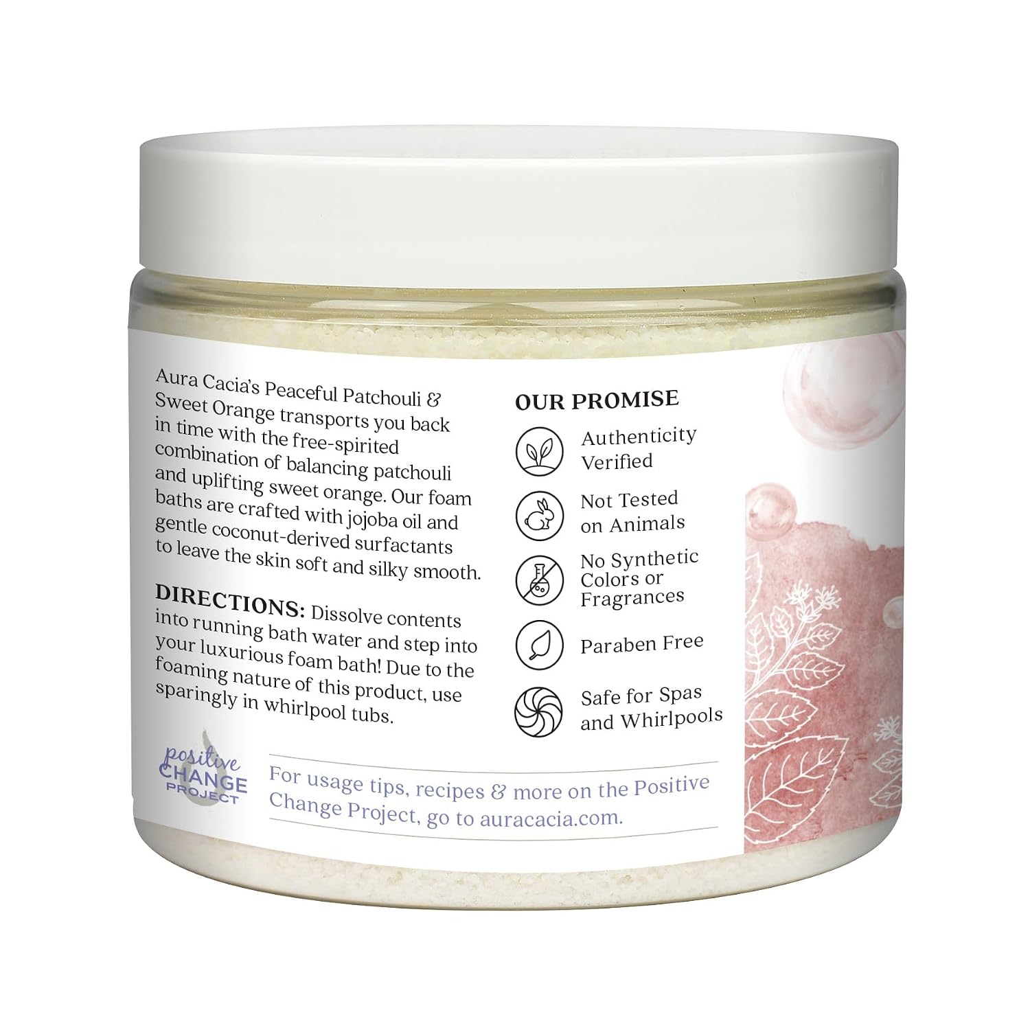 Aura Cacia Aromatherapy Foam Bath, Peaceful Patchouli and Sweet Orange, 14 ounce jar