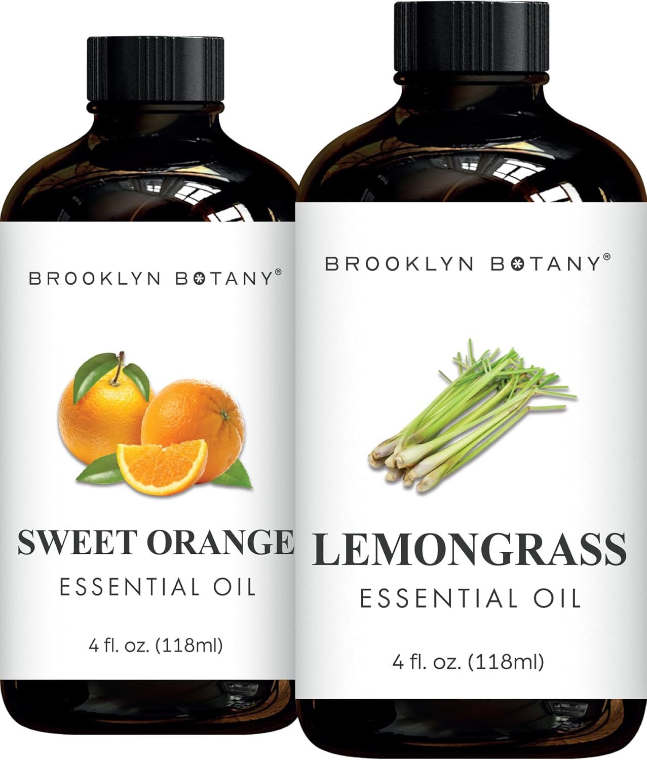 Brooklyn Botany Sweet Orange & Lemongrass Essential Oils – 4 Fl Oz (Pack of 2) – 100% Pure & Natural – Energizing & Cleansing Aromatherapy Blend