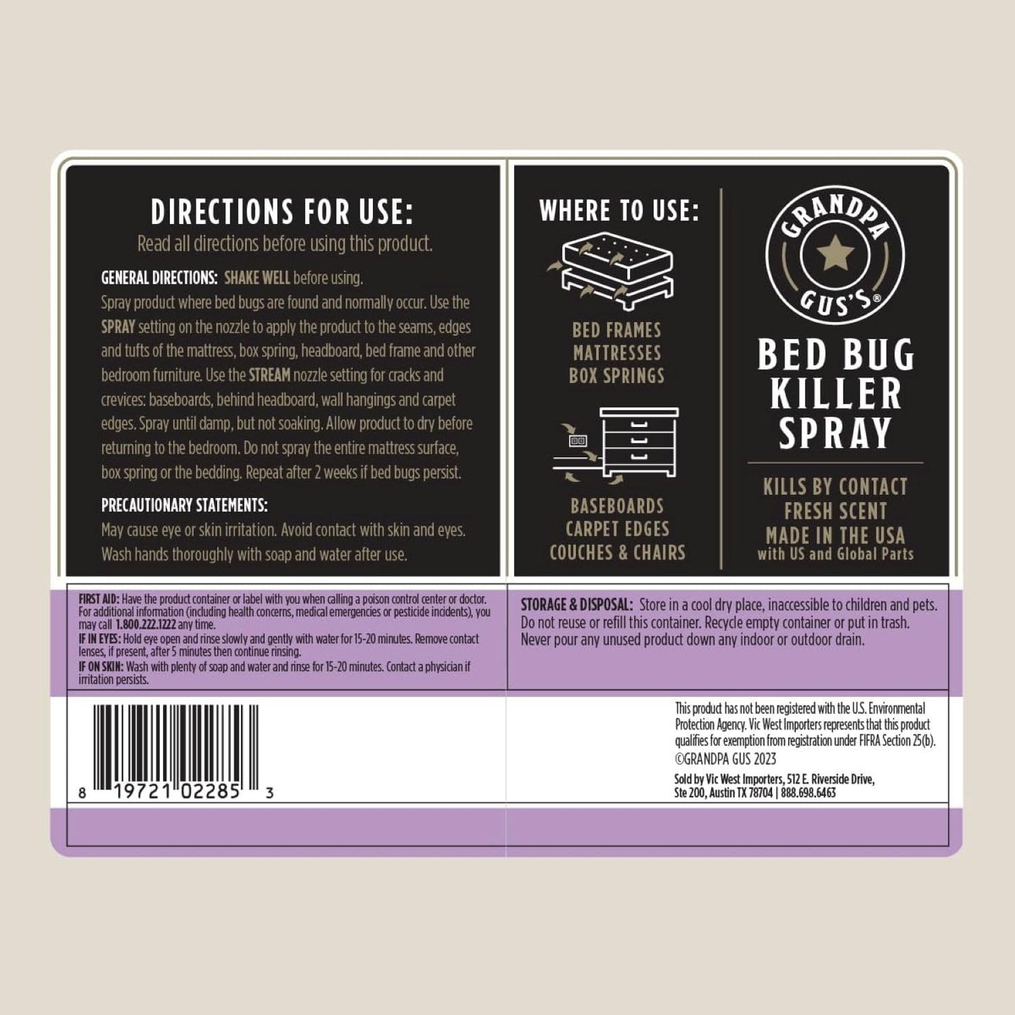 Grandpa Gus's Natural Bed Bug and Dust Mite Killer Spray, Plant-Based Home Treatment for Mattress and Bedding, Kills Eggs and Pyrethroid-Resistant Strains, 16 fl oz