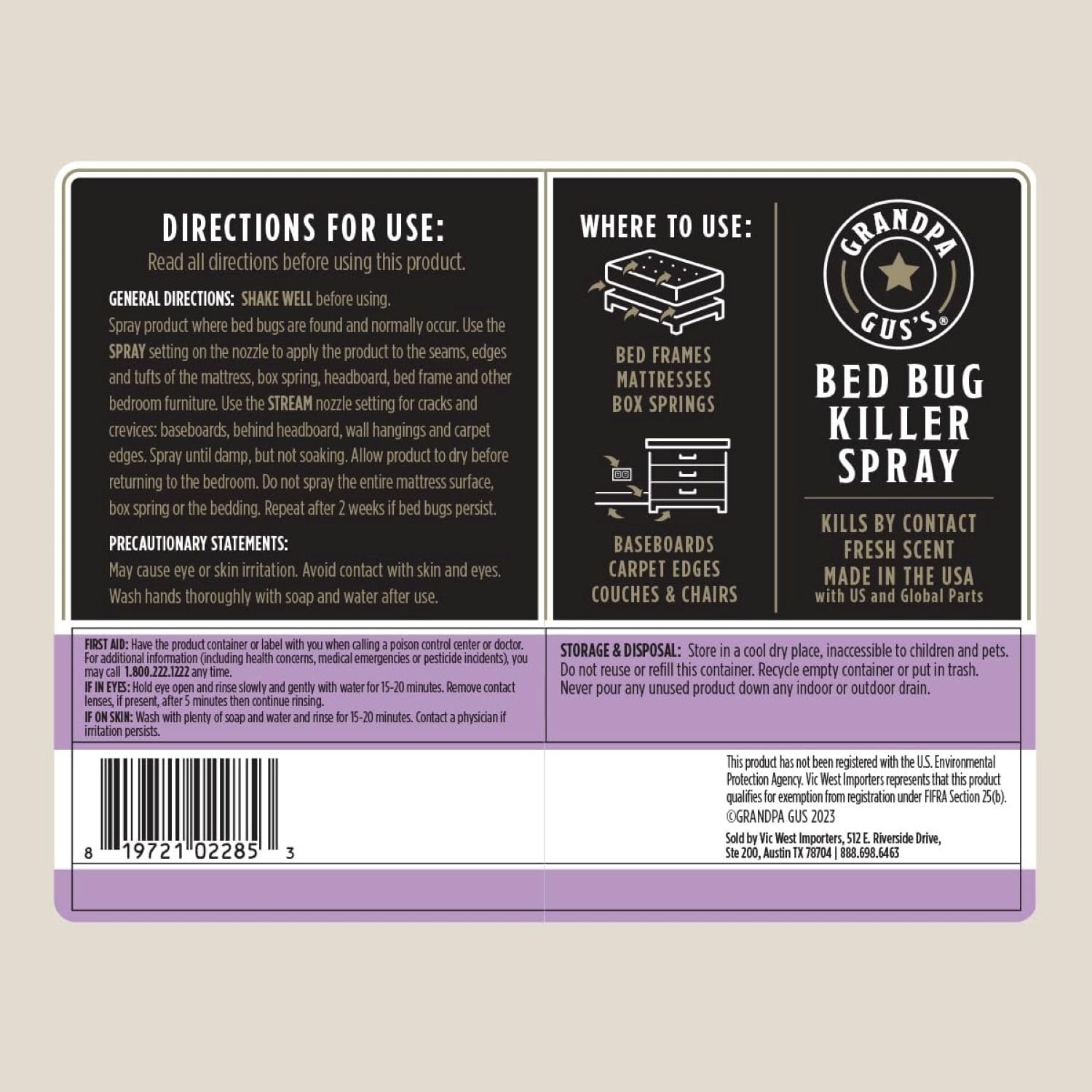 Grandpa Gus's Natural Bed Bug and Dust Mite Killer Spray, Plant-Based Home Treatment for Mattress and Bedding, Kills Eggs and Pyrethroid-Resistant Strains, 16 fl oz