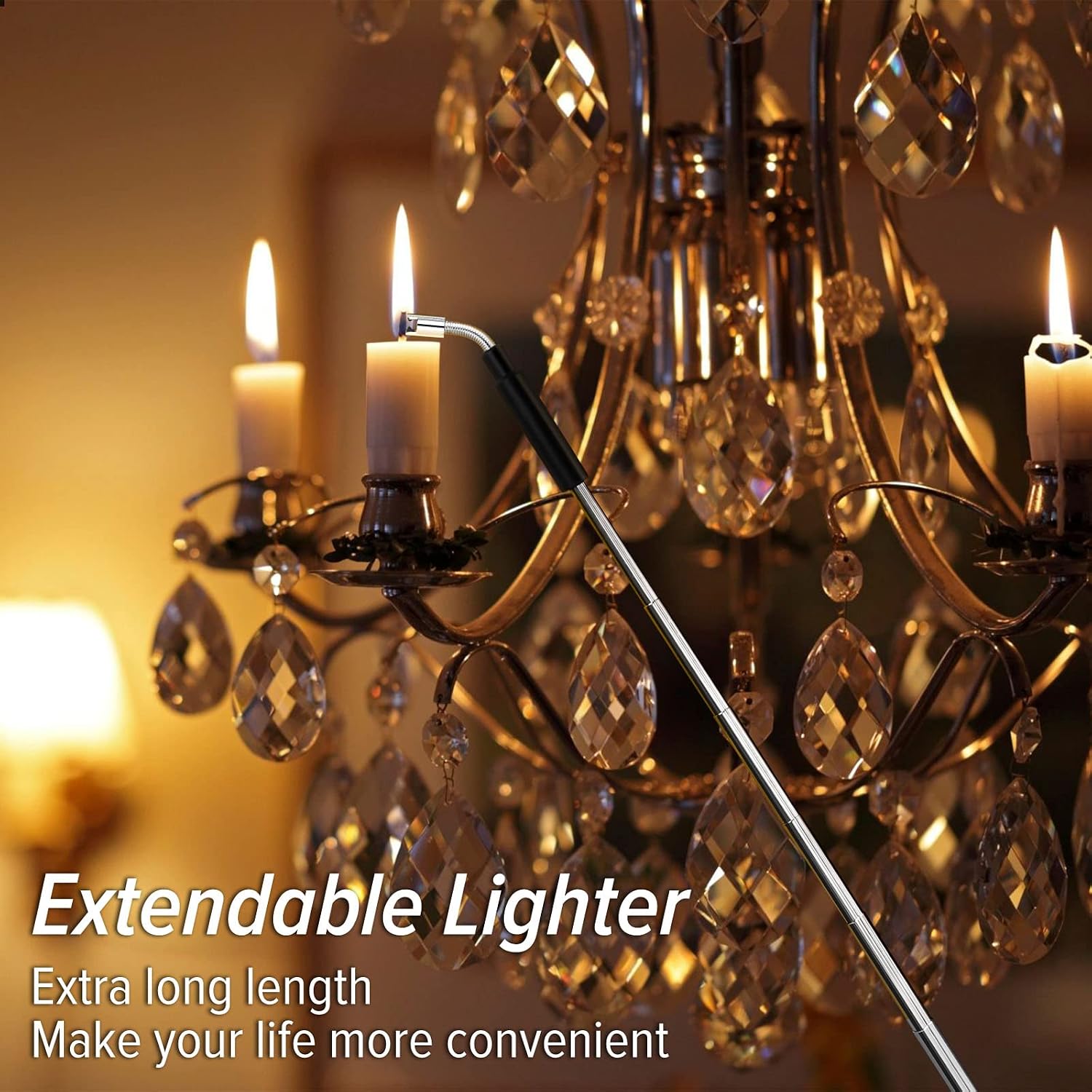 Electric Arc Flexible Neck Long Lighter,Retractable Length 11.4in to 27.55in,Rechargeable Windproof USB Lighter,360° Rotated Ignition Port, Lighters for Candle Fireplace Pilot Light BBQ Grill Black