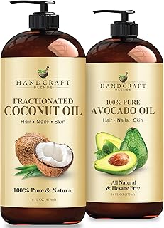 Handcraft Blends Deep Hydration Set: Avocado Oil and Fractionated Coconut Oil – (2 x 16 Fl Oz) – 100% Pure & Natural – Premium Carrier Oils for Dry Skin and Hair Masks
