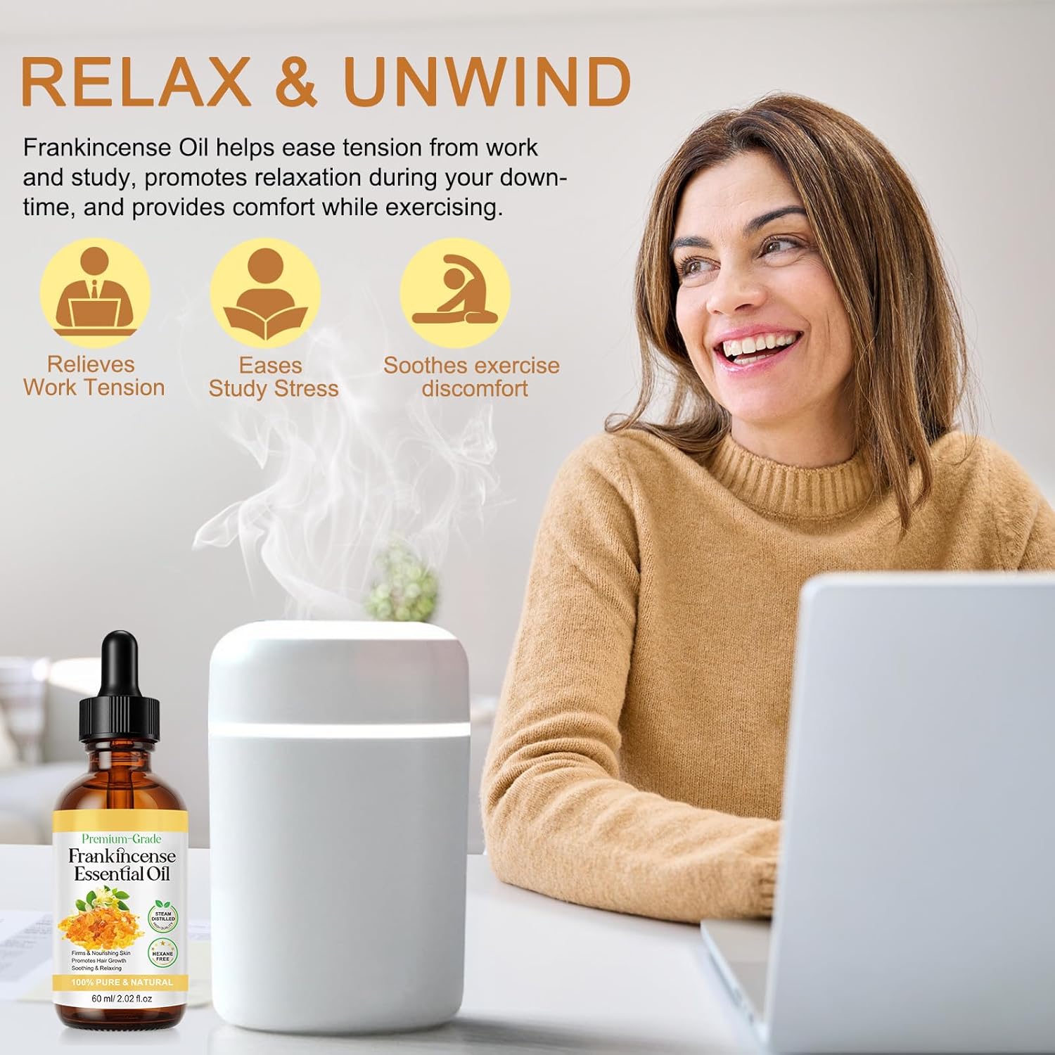 Frankincense Essential Oil 2.02 Fl oz - 100% Pure & Natural Premium Frankincense Oil for Face, Skin Care, Hair, Body Massage, Diffusers, Aromatherapy, Meditation, Moisturize, Tighten Skin