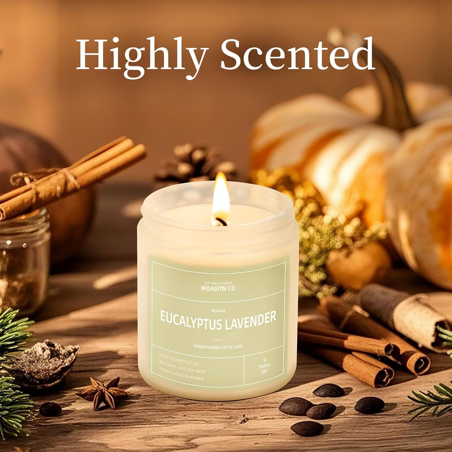 Eucalyptus Lavender Candle for Home Scented| Natural Soy Non Toxic Candles| Long Clean Burning Aromatheraphy Jar Candel| Women,Men Gift for Autumn,Winter, Halloween,Thanksgiving,Relaxing| 9oz