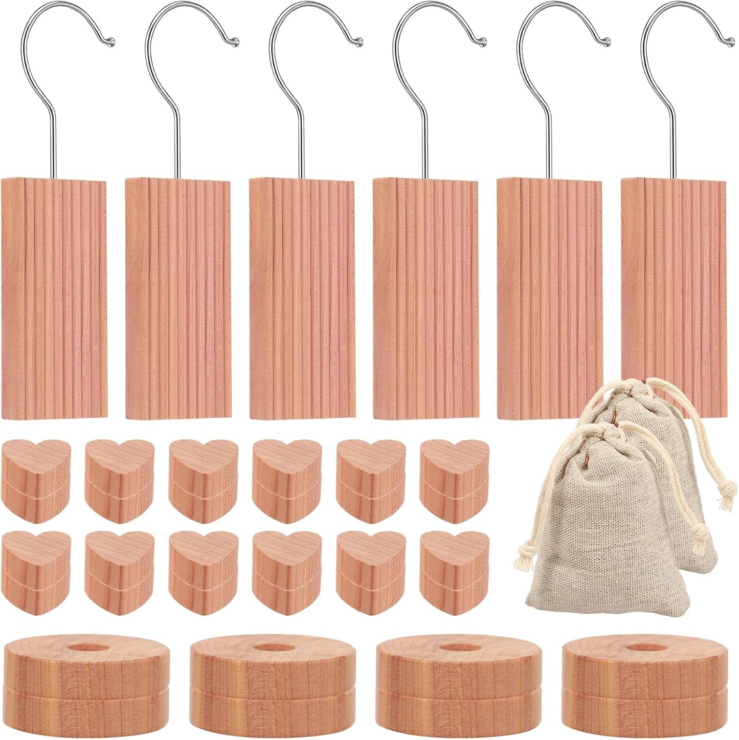 40 Pcs Cedar Wood Block for Wardrobe Clothes Storage with Metal Hooks, Cedar Wood Blocks & Balls for Storage Box Drawer Wardrobe Clothes, Fresh Scented Sachets