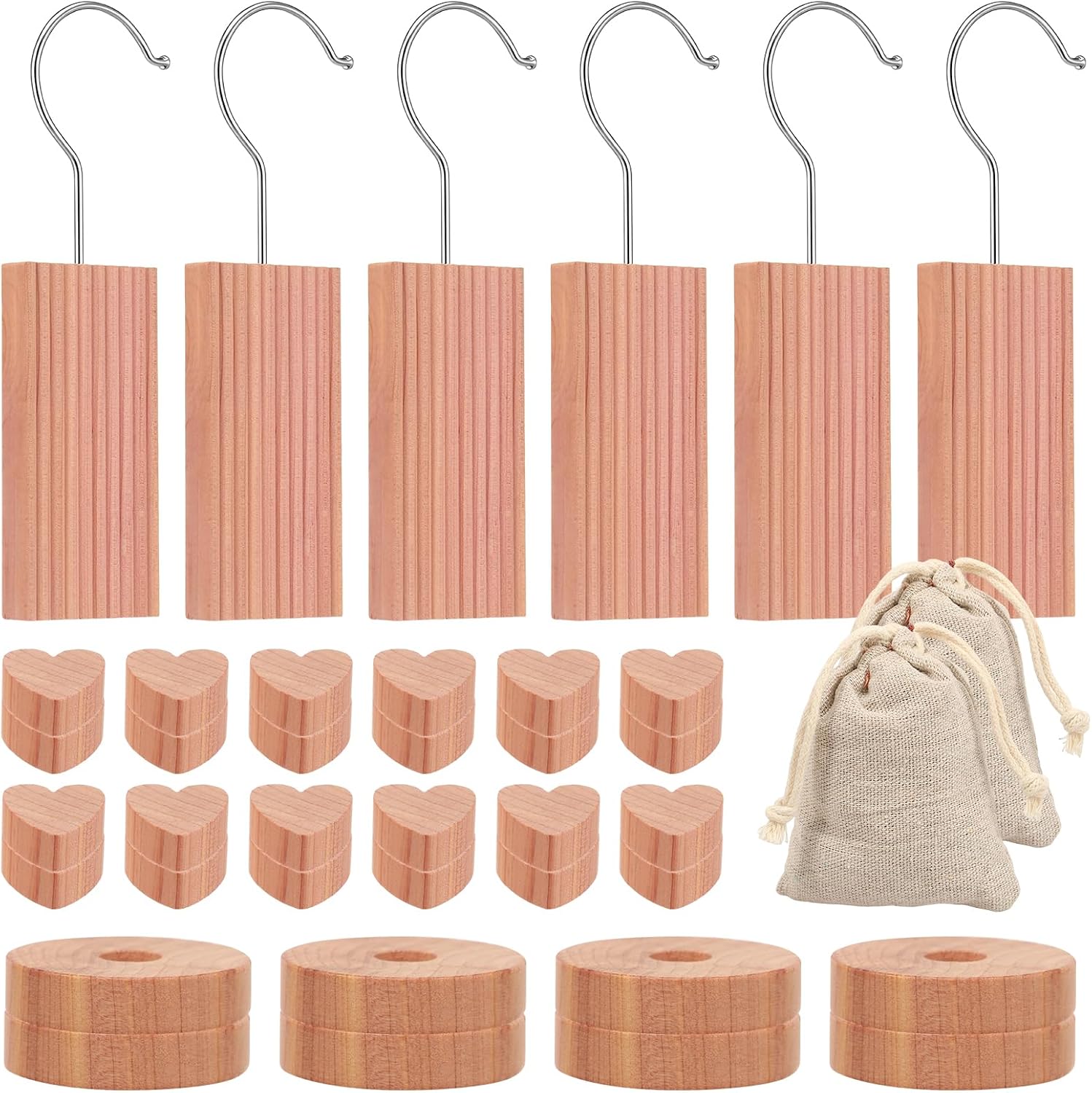 40 Pcs Cedar Wood Block for Wardrobe Clothes Storage with Metal Hooks, Cedar Wood Blocks & Balls for Storage Box Drawer Wardrobe Clothes, Fresh Scented Sachets