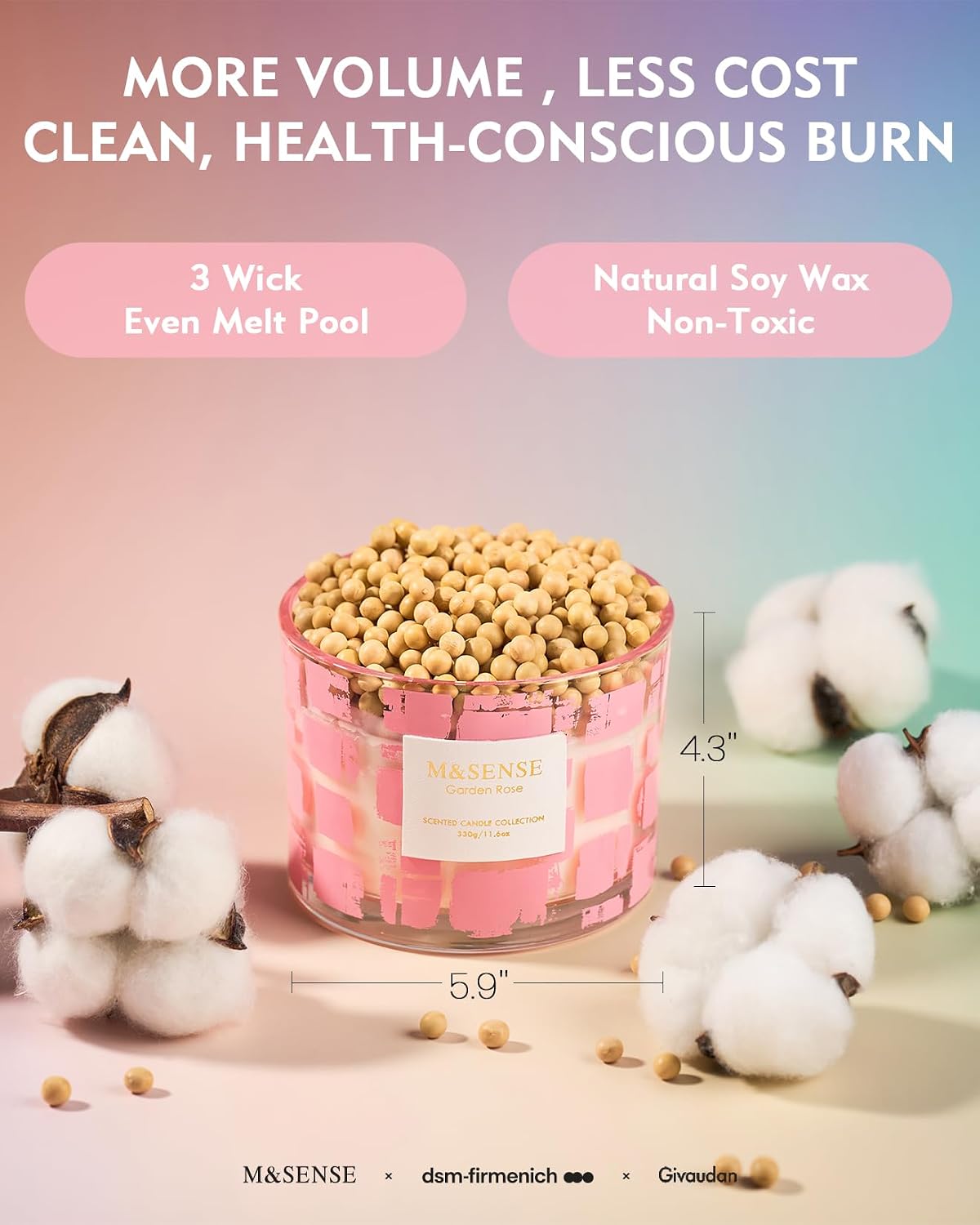 M&SENSE Garden Rose Scented,11.6oz Natural Soy Wax Non Toxic for Home, 3 Wick Jar Candle, Up to 60 Hours Burn time, Home Decor Housewarming Gift for Women and Men