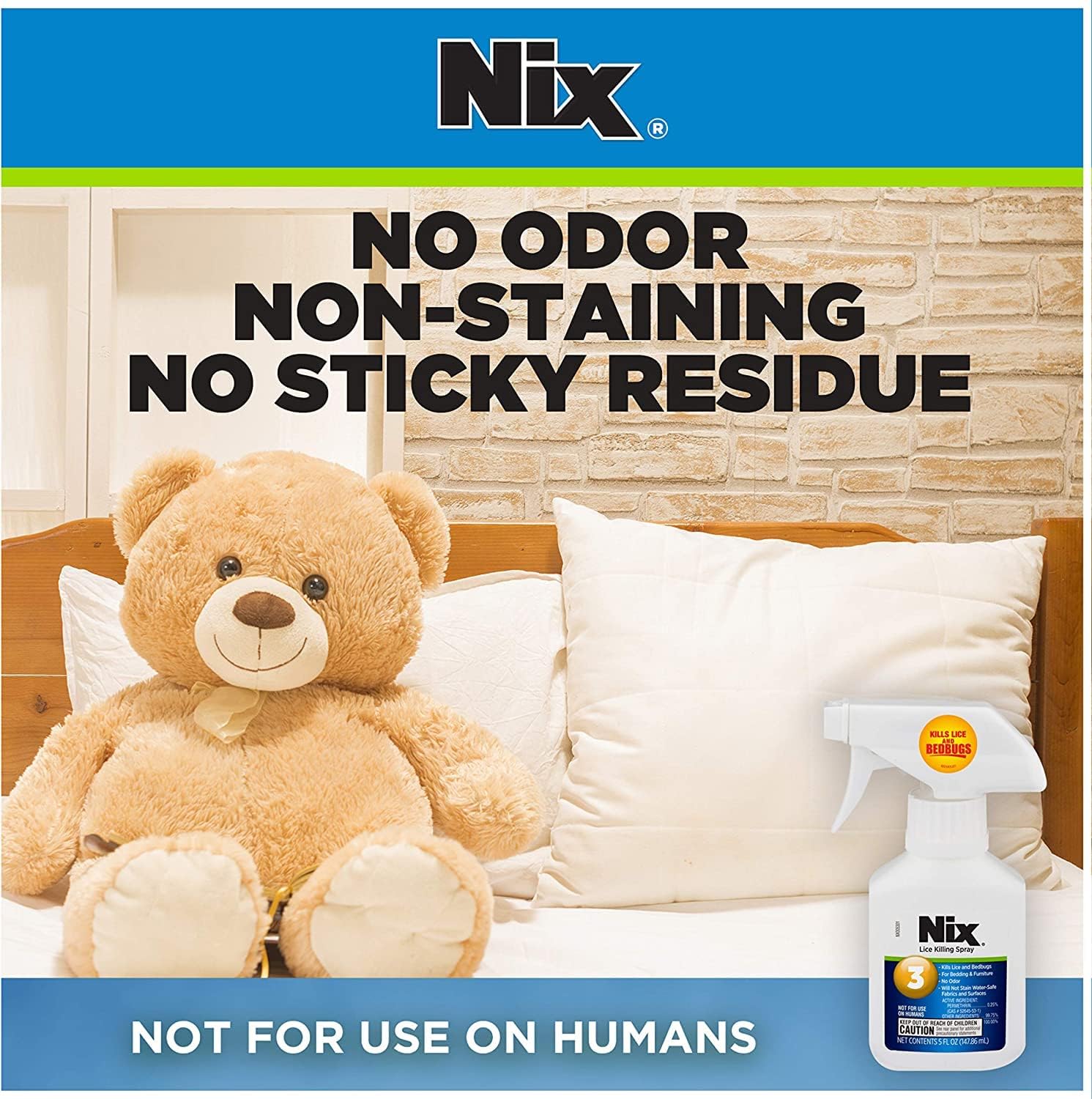 Nix Lice & Bed Bug Killing Spray for Home, Bedding & Furniture, 5 fl oz. (Pack of 3)