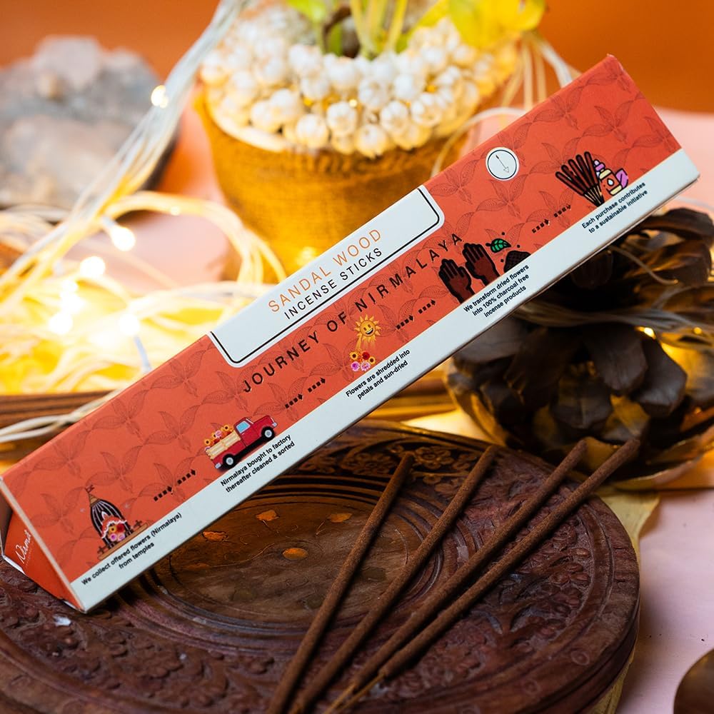 Nirmalaya Premium Luxury Natural Sandalwood Incense Sticks | Natural & Charcoal Free | Pack of 40 Sticks, 100g | Ideal for Home, Office, Yoga, Meditation & Aromatherapy