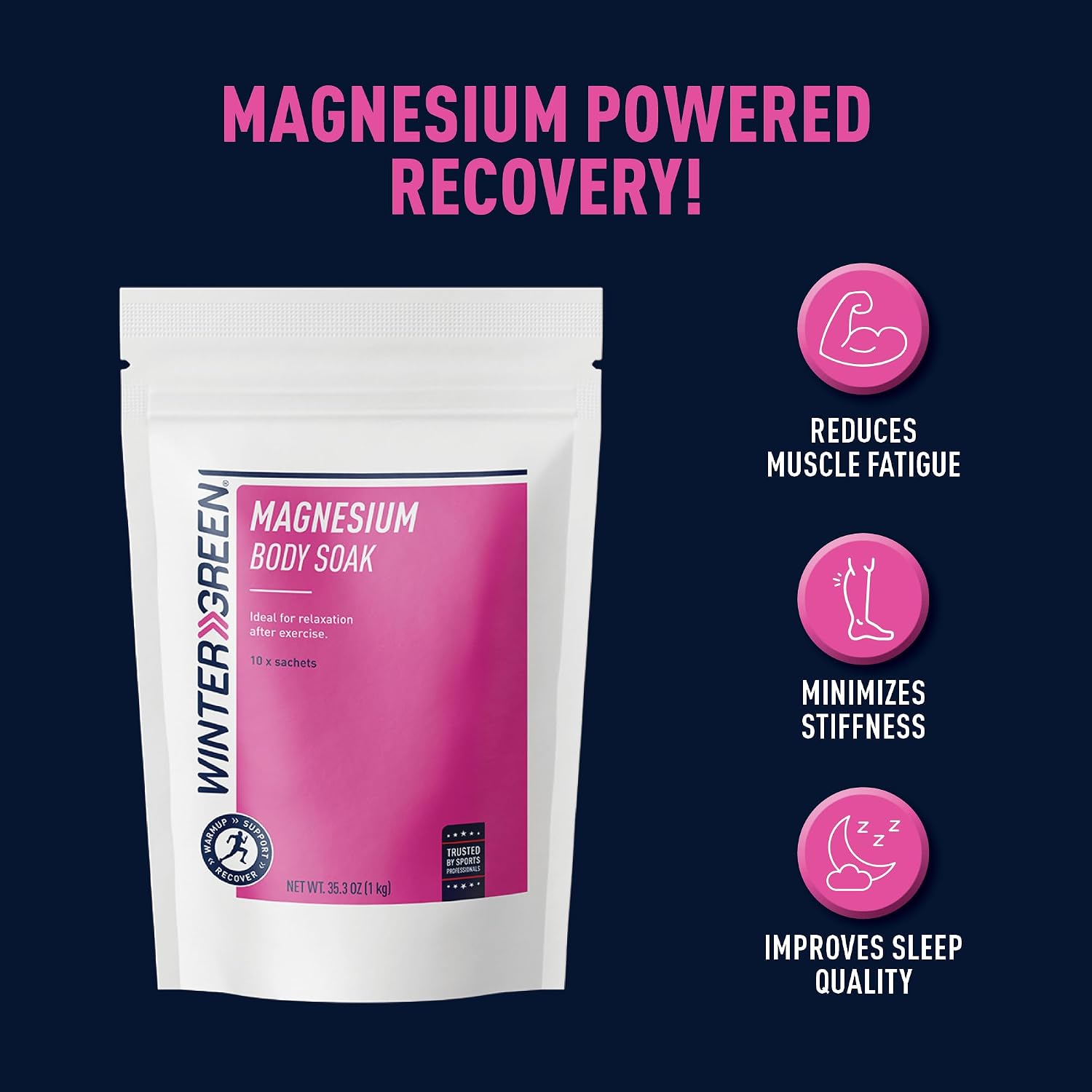 Wintergreen Magnesium Bath Soak, 10 x 100g Sachets – Epsom Salt and Magnesium Flakes for Muscle Recovery, Relaxing Body Soak, Premium Bath Products