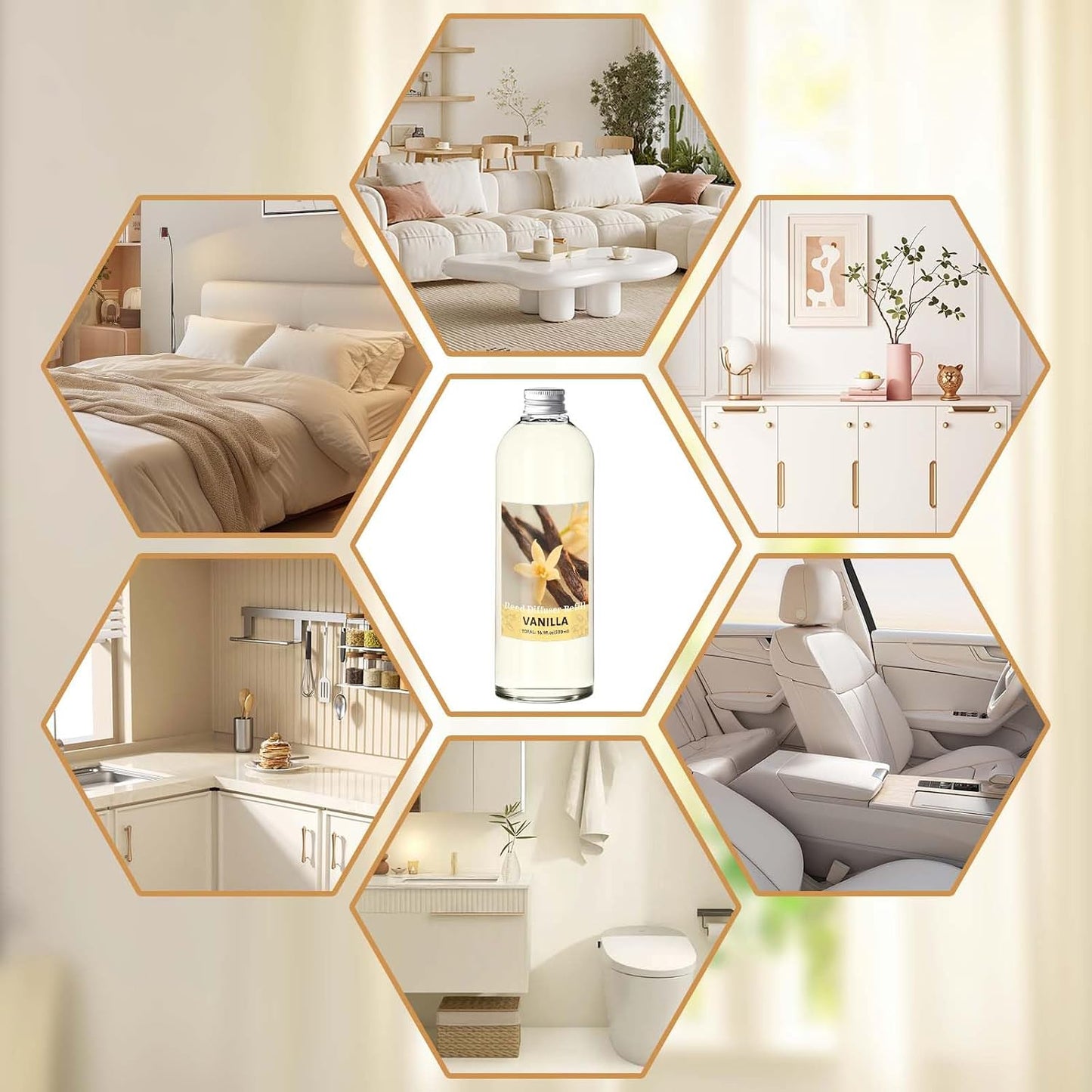 STRN Reed Diffuser Refill, Vanilla Scent Diffuser 500ml | 16.9 oz with 6 Reed Sticks, Room Fresheners for Home, Long-Lasting Fragrance for Living Room, Bedroom, Office, Home Décor