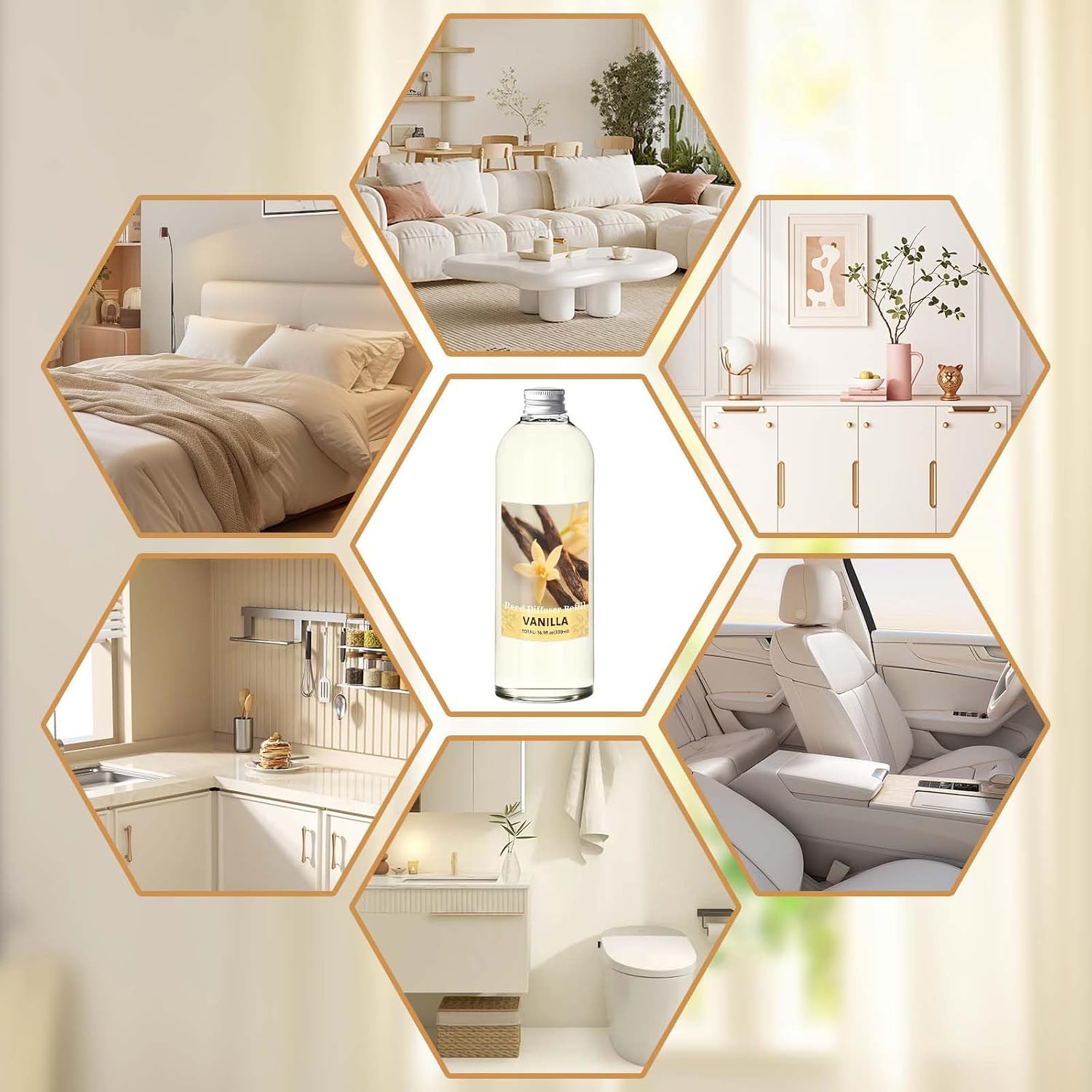 STRN Reed Diffuser Refill, Vanilla Scent Diffuser 500ml | 16.9 oz with 6 Reed Sticks, Room Fresheners for Home, Long-Lasting Fragrance for Living Room, Bedroom, Office, Home Décor