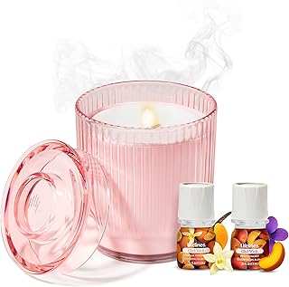 Lifelines Flameless Candle Aromatherapy Essential Oil Diffuser with 2 ClickWick Essential Oil Blends - Cordless & Waterless Diffuser for Home - Scented Electric Candles Blow Out Flame - Pink Jar