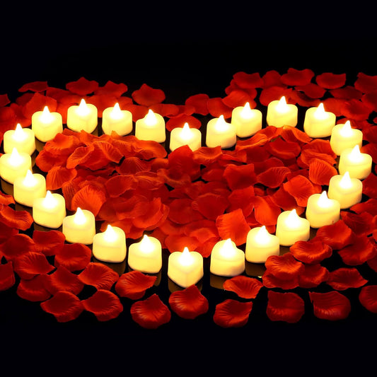 cridoz 2000 Pieces Artificial Rose Petals with 24 LED Tea Lights Candles