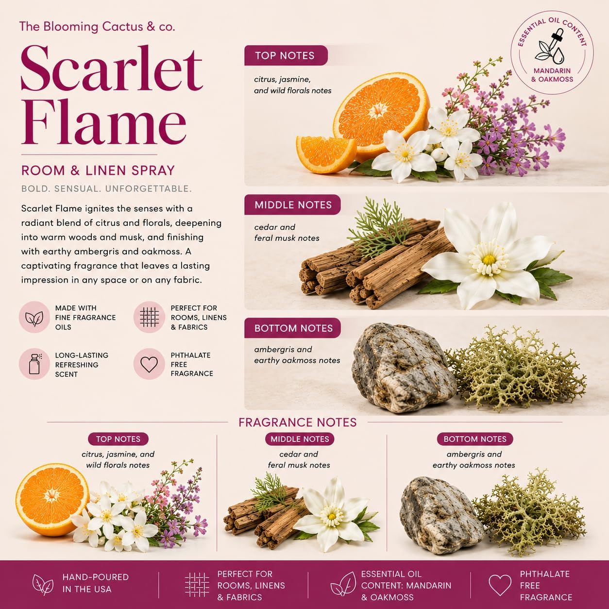 Home | Linen | Room Spray - Air Freshener - Odor Eliminator - Car Air Freshener - Fabric Refresher - Mist Hand Poured - Made in USA – (Scarlet Flame)