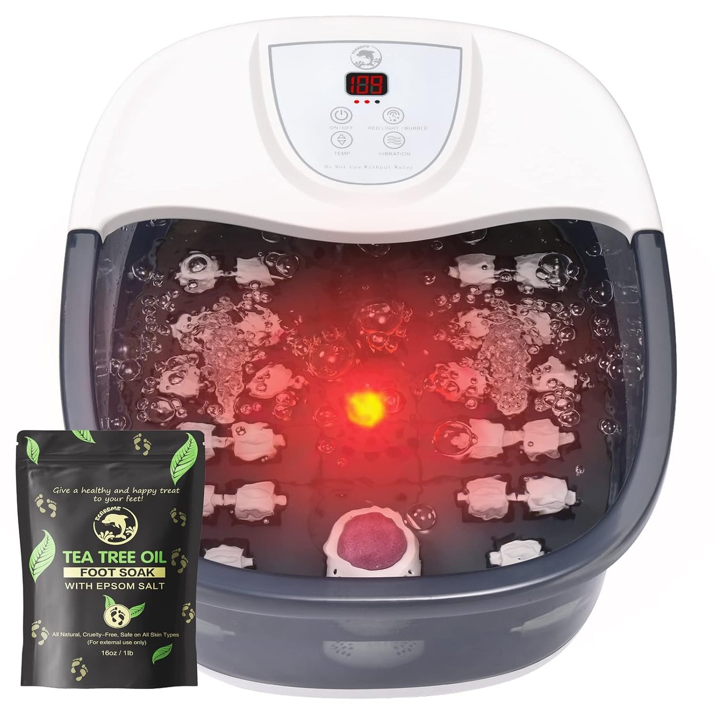 ECARBME Foot Spa Bath Massager with Heat, Foot Soaking Tub with 22 Massage Rollers, Temperature Control, Jets, Bubbles, Epsom Salt and Vibration, Foot Bath soak tub for Relaxation - Grey