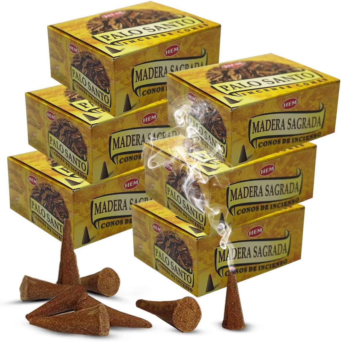 Palo Santo Incense Cones and Burner Holder Bundle from Hem Incense Trumiri for Smudging and Aroma - Pack of 6 (Approx 60 Cones)