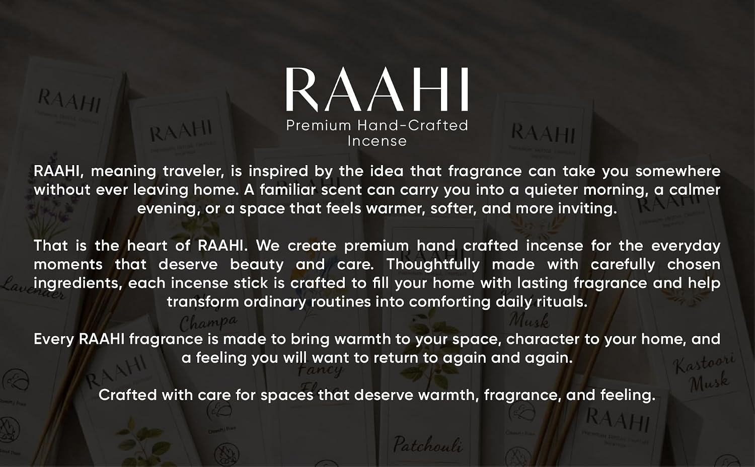 RAAHI Kastoori Musk Incense Sticks with Holder, 120 Count, Handcrafted Scented Incense for Home Fragrance, Meditation, Yoga and Room Ambiance
