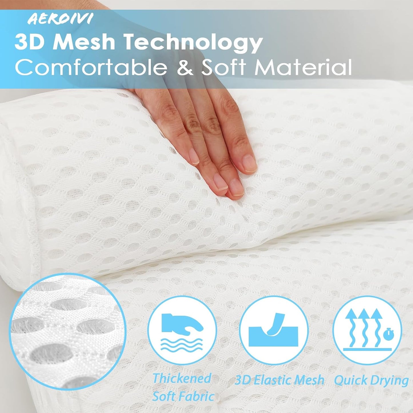 AEROiVi Luxury Bath Pillows for Tub，Bath Pillow with Laundry Bag Bathtub Pillows for Head and Neck Support Bath Cushion Made from Soft Spacer Mesh Material with Suction Cups