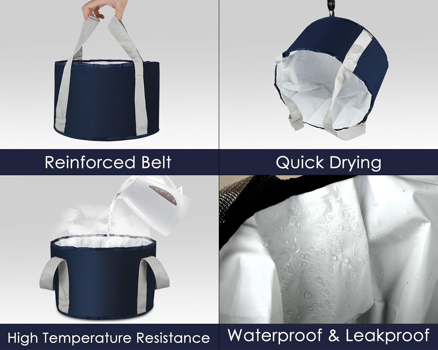 Foot Soaking Tub Collapsible Bucket with Handle 4.7 Gallon/18 L Portable Wash Bag for Fishing, Traveling, and Camping - Navy Blue