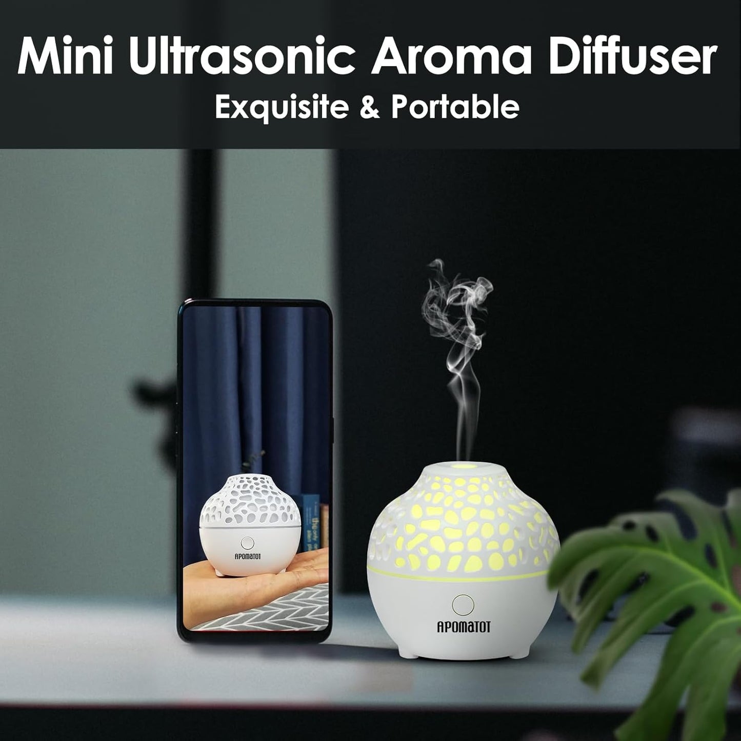 2 Pack Essential Oil Diffuser,Mini Portable Aromatherapy Diffusers,60ml Cool Mist Humidifier with USB 7 LED Light Color,Waterless Auto Shut-Off for Gift Home Office Room