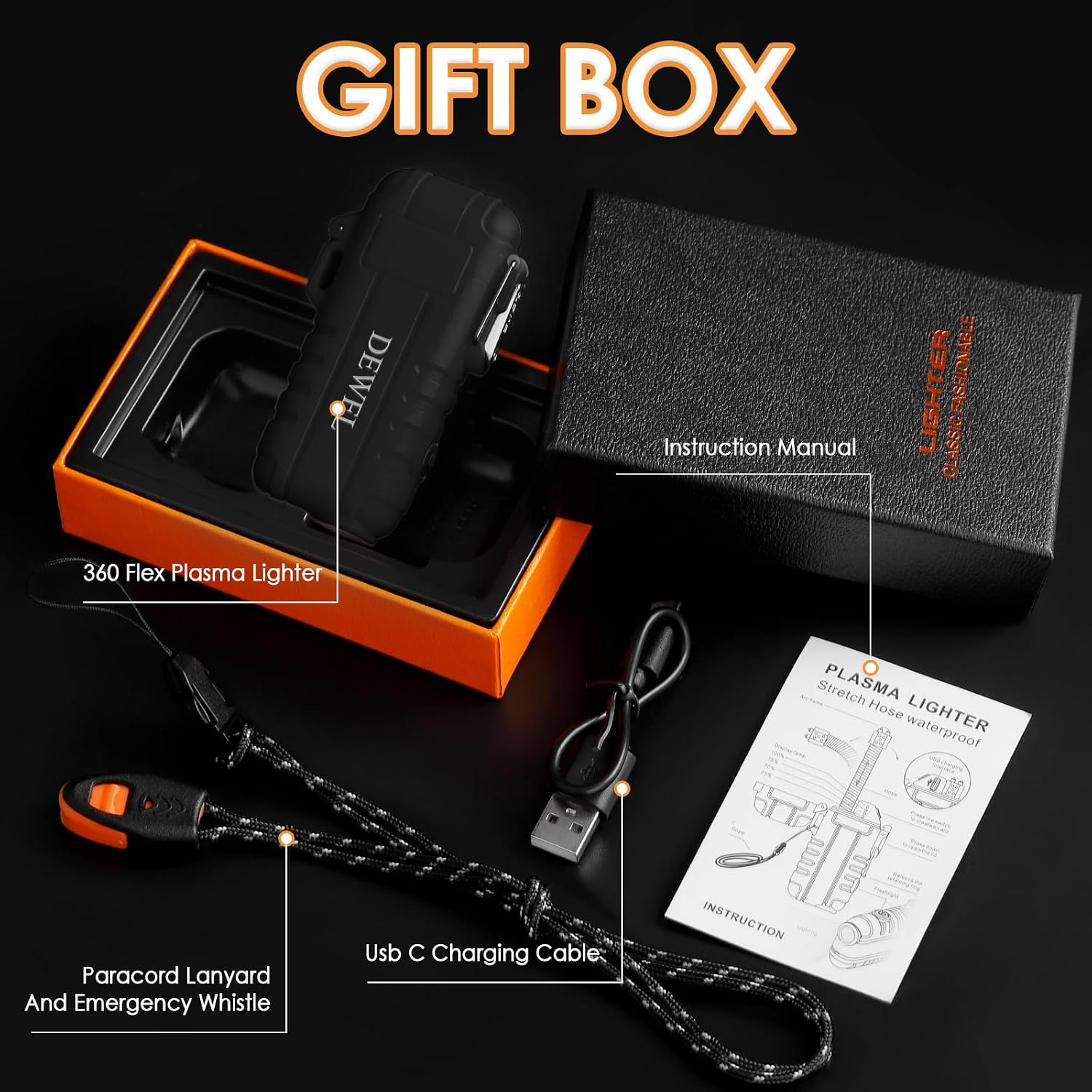 DEWEL Rechargeable Electric Arc Lighter, Waterproof USB C Lighter with LED Battery Display, Flashlight, and 360° Flexible Extendable Neck, Perfect for Candle, Camping, and Outdoor Adventure