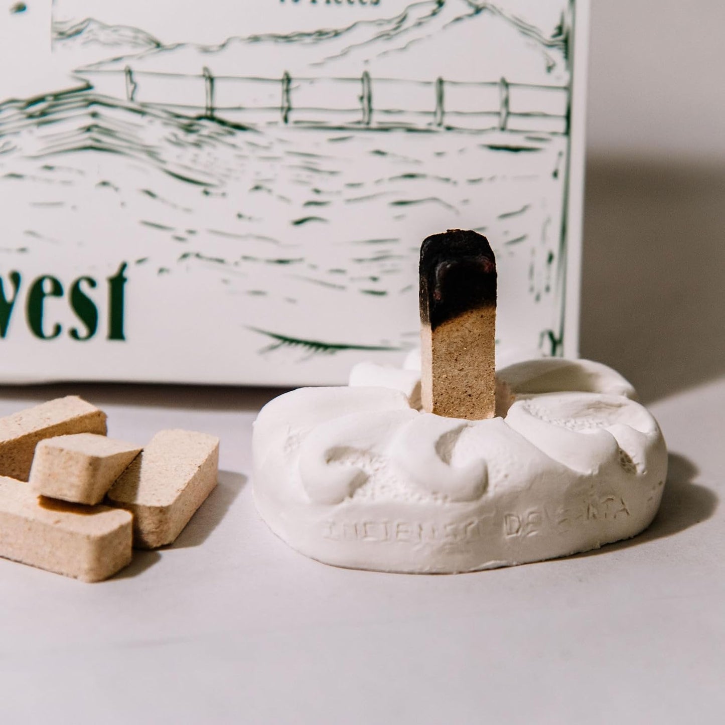 Incienso de Santa Fe - 7 Scent Sampler Natural Wood Incense with Burner, Includes Piñon, Cedar, Juniper, Hickory, Alder, Mesquite, and Fir Balsam (70 Bricks) - Made in the USA