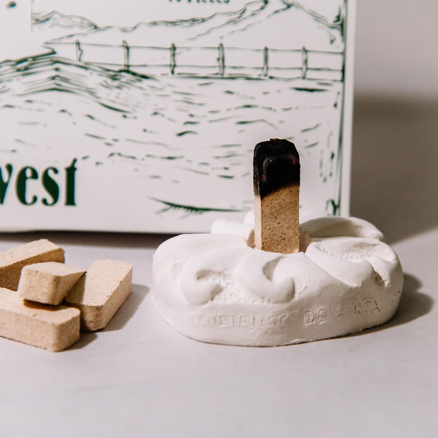 Incienso de Santa Fe - 7 Scent Sampler Natural Wood Incense with Burner, Includes Piñon, Cedar, Juniper, Hickory, Alder, Mesquite, and Fir Balsam (70 Bricks) - Made in the USA