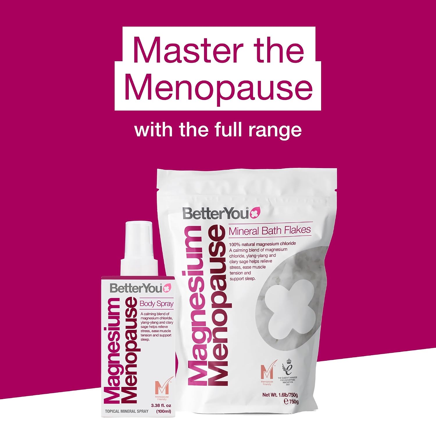 BetterYou Menopause Body Spray - Magnesium Chloride Spray for Menopause Relief - With Ylang Ylang and Clary Sage - Muscle and Sleep Support - 3.38 oz
