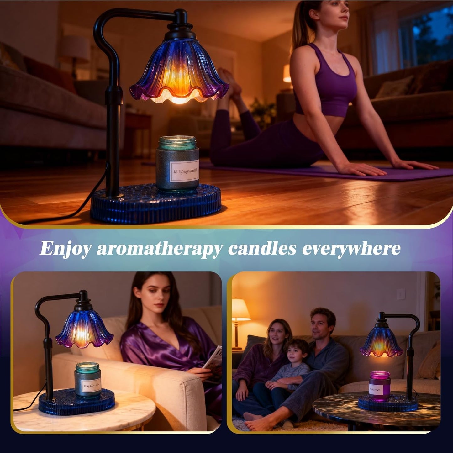 Candle Warmer Lamp with Adjustable Height - Flameless 4-Level Dimmable Wax Warmer, Timer Function & Stylish Design in Multiple Colors(Blue)
