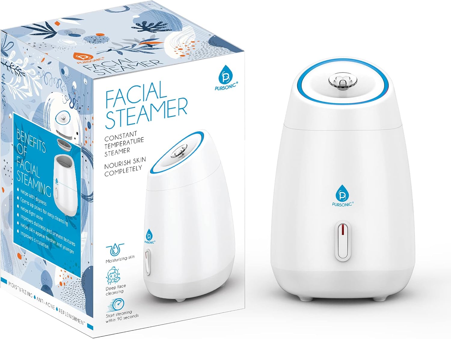 Pursonic White Facial Steamer - Face Steamer for Facial Deep Cleaning Tighten Skin - Daily Hydration for Unclogging Pores & Moisturizing Skin