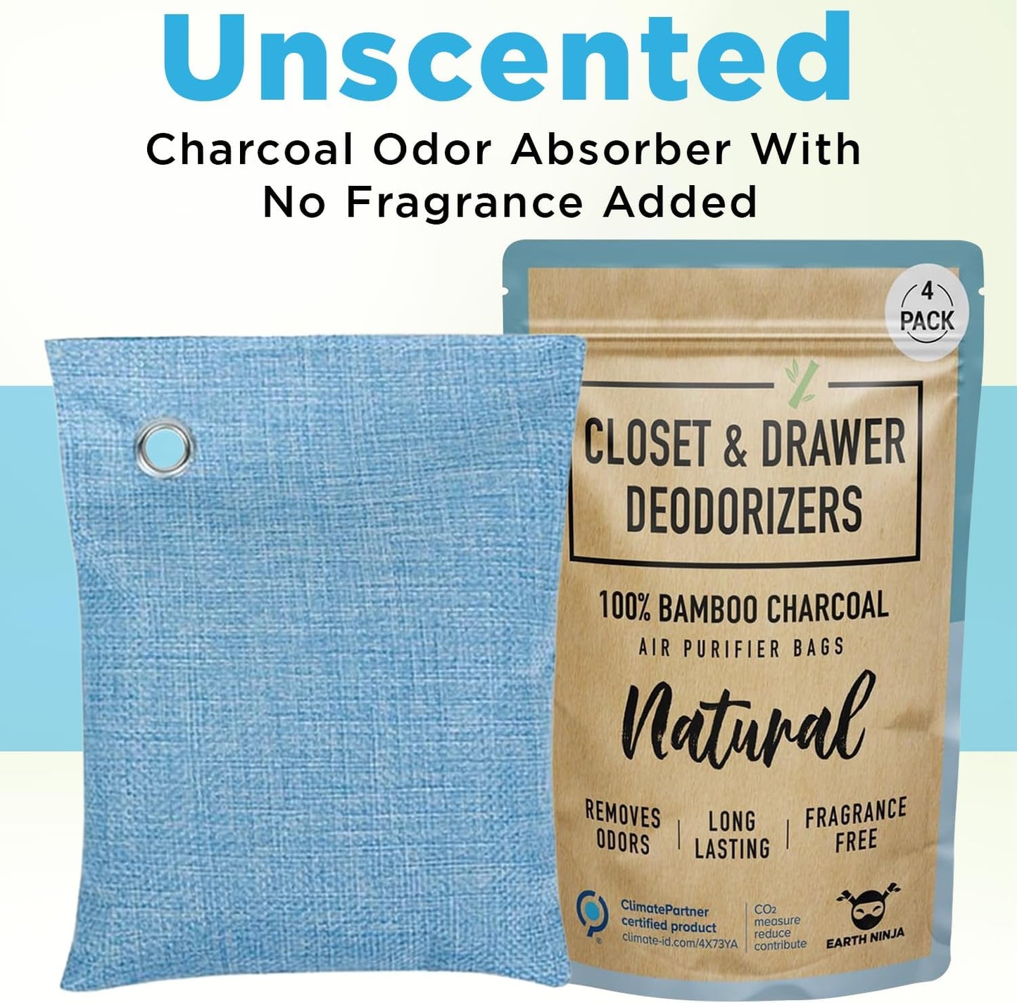 Closet & Dresser Odor Eliminator - Activated Charcoal Odor Absorber for Small Spaces, Air Fresheners for Home, Natural, Non-Toxic Air Freshener for Closet & Drawers - 4 Pack