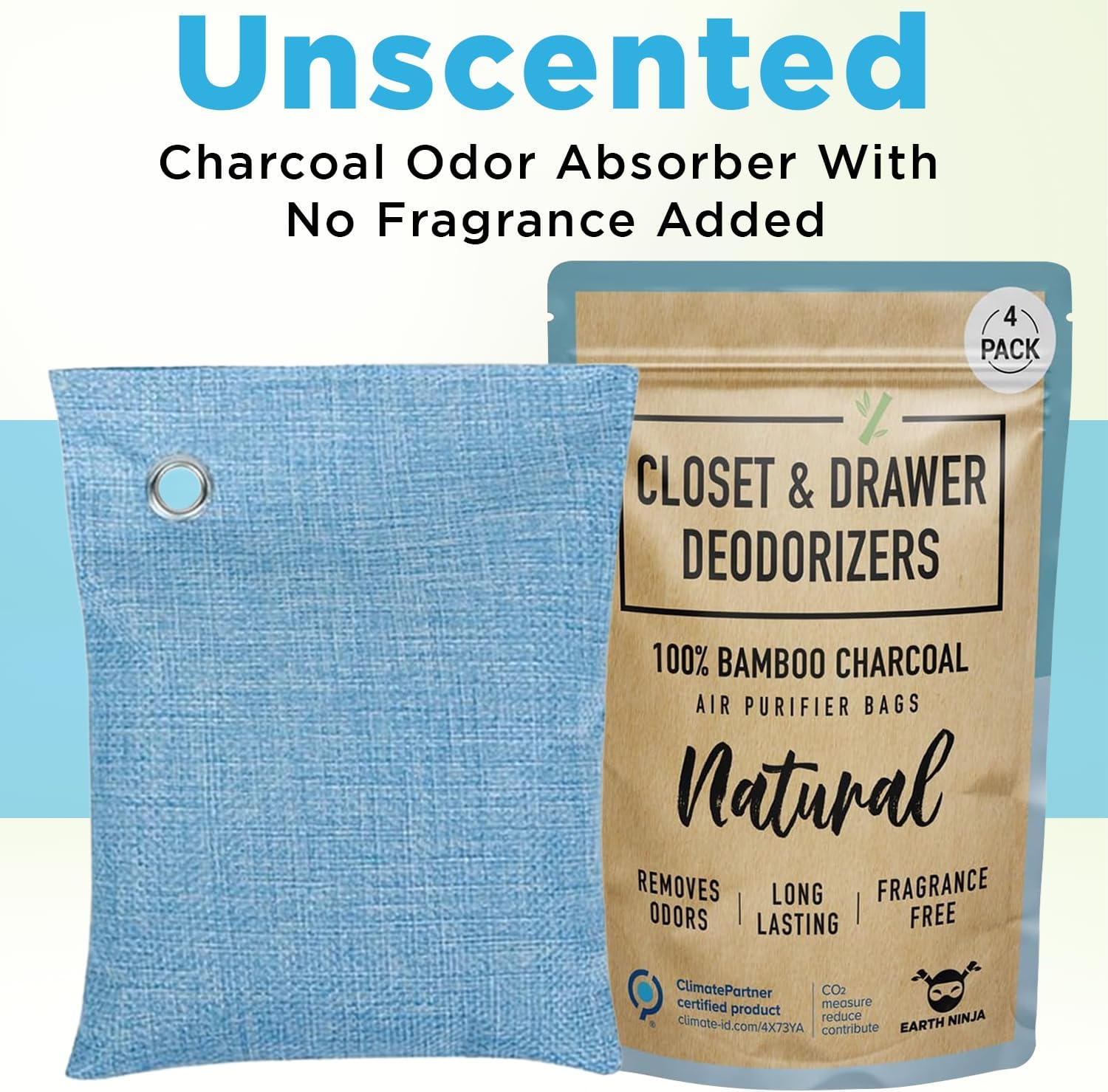 Closet & Dresser Odor Eliminator - Activated Charcoal Odor Absorber for Small Spaces, Air Fresheners for Home, Natural, Non-Toxic Air Freshener for Closet & Drawers - 4 Pack