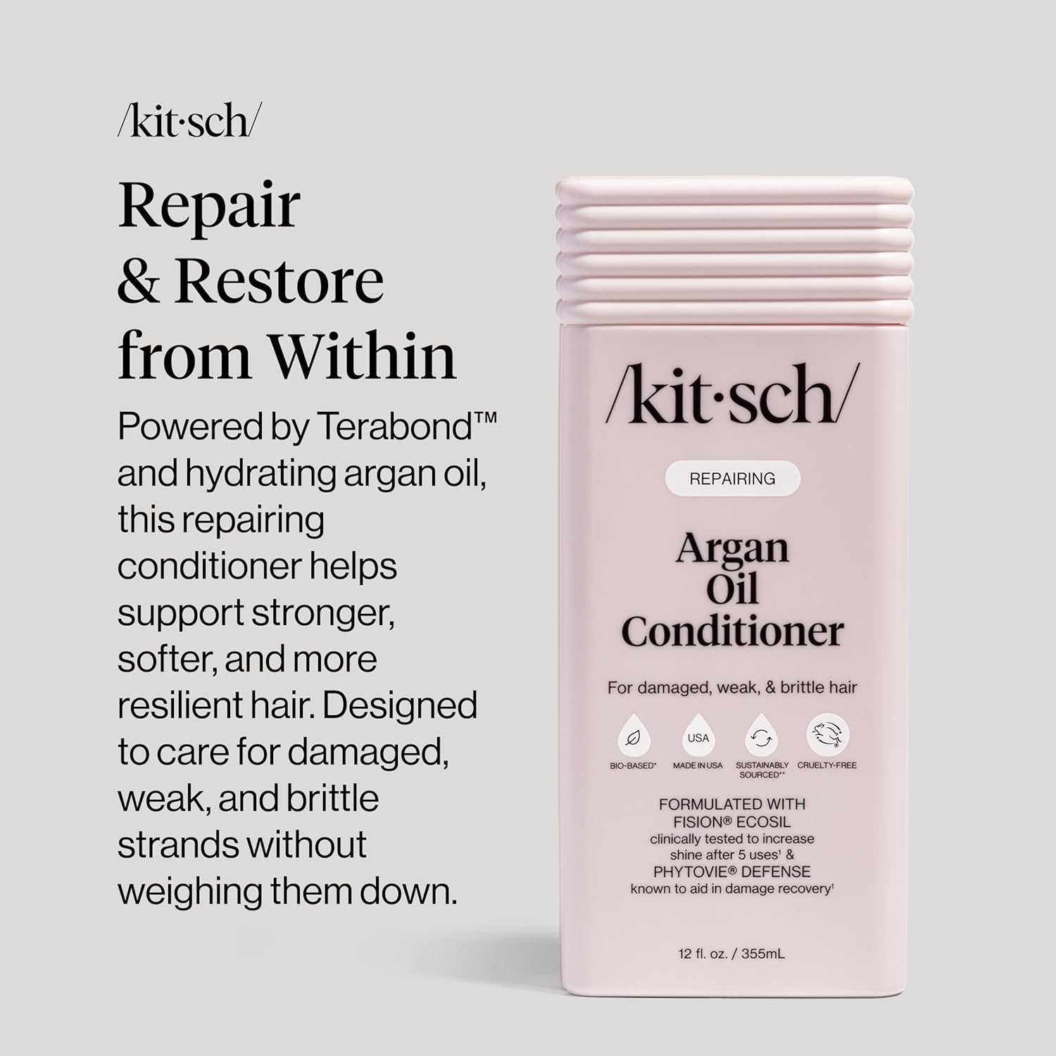 Kitsch Repairing Argan Oil Liquid Conditioner for Women & Men – Argan Oil for Hair, For Shine, Smoothness & Damage Recovery, Hair Repair – Clean, Color-Safe Hair Care - Made in USA, 12.3 oz