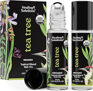 Healing Solutions (2 Pack) USDA Certified Organic Tea Tree Essential Oil Roll-On for Sleep & Skin - Body Oil Topical Applicator