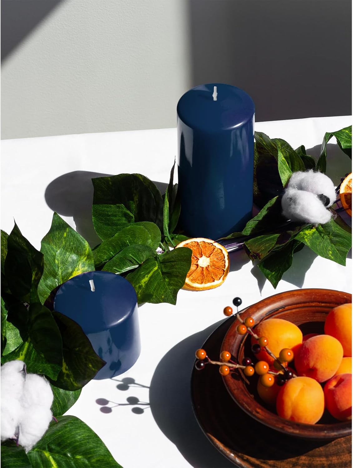 Candwax 3x6 Pillar Candles Set of 3 - Navy Blue Candles Pillar - 80-Hour Burn Time Self-Extinguishing Long Lasting Candles for Home Decor - Cone-Top Dark Blue Pillar Candles