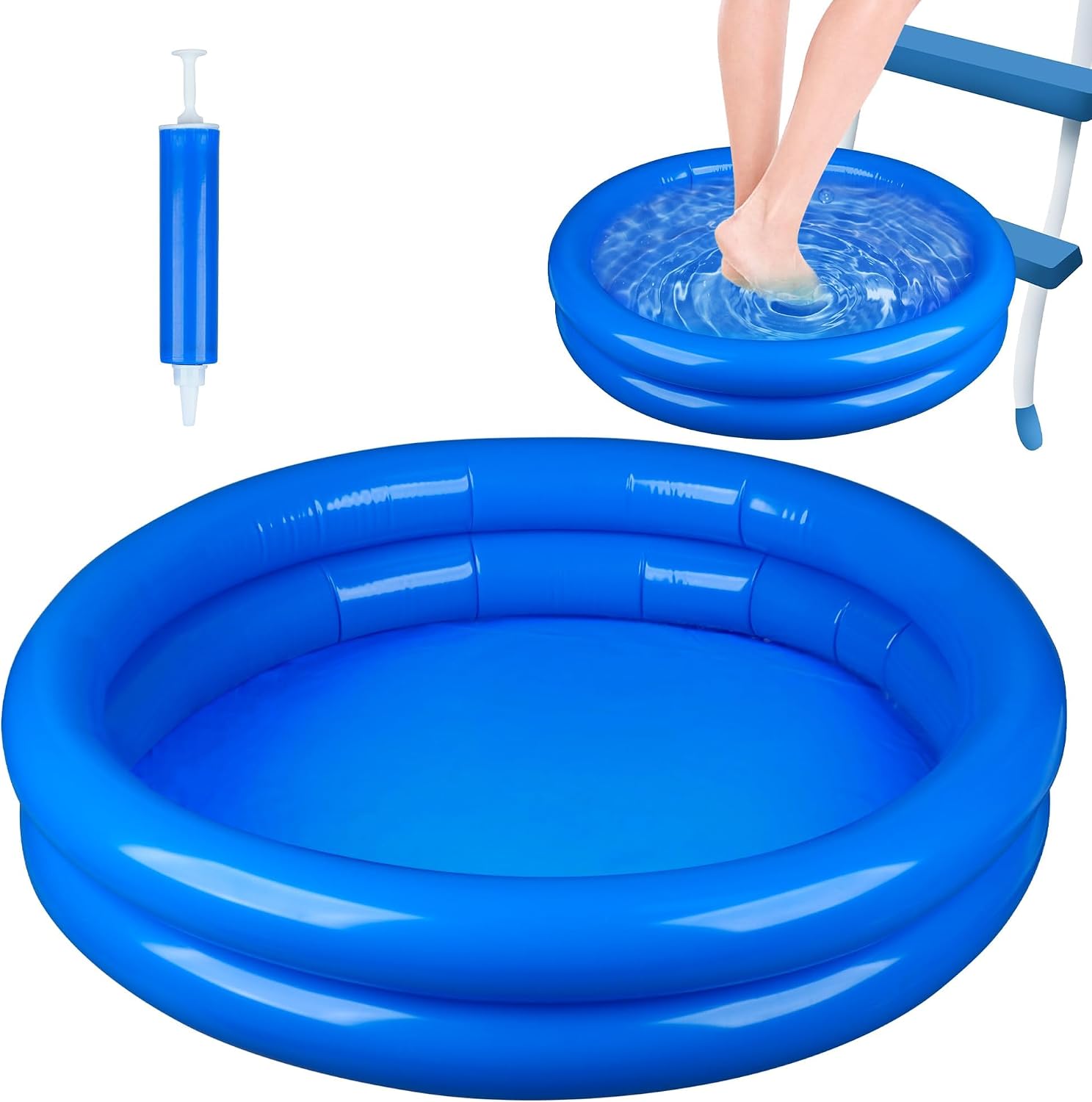 2 Pack Inflatable Pool Foot Bath Basin Swimming Pool Foot Soaking Wash Basin Tub Feet Bath Tray with Pump for Pools Entry Ladder Portable Above Ground Pools Accessories
