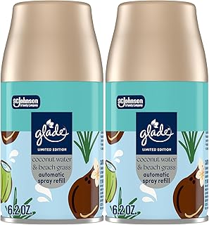 Glade Automatic Spray Refill, Coconut Water & Beach Grass, Scented Air Freshener for Home and Bathroom, 6.2 Oz, 2 Count
