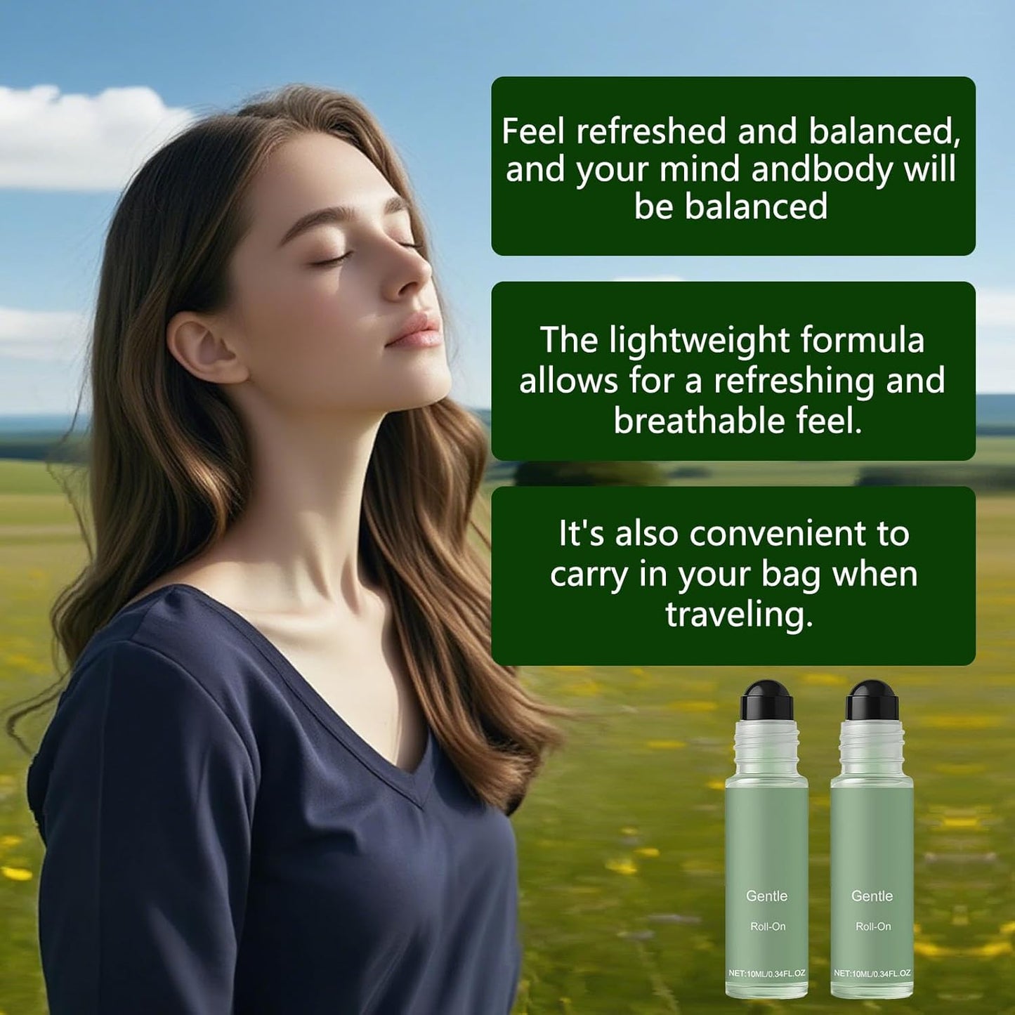 2PCS Anti-Dizzy Roll-On, Natural Ingredients, Fast-Acting Essential Oils, Portable Travel Ease Roll On