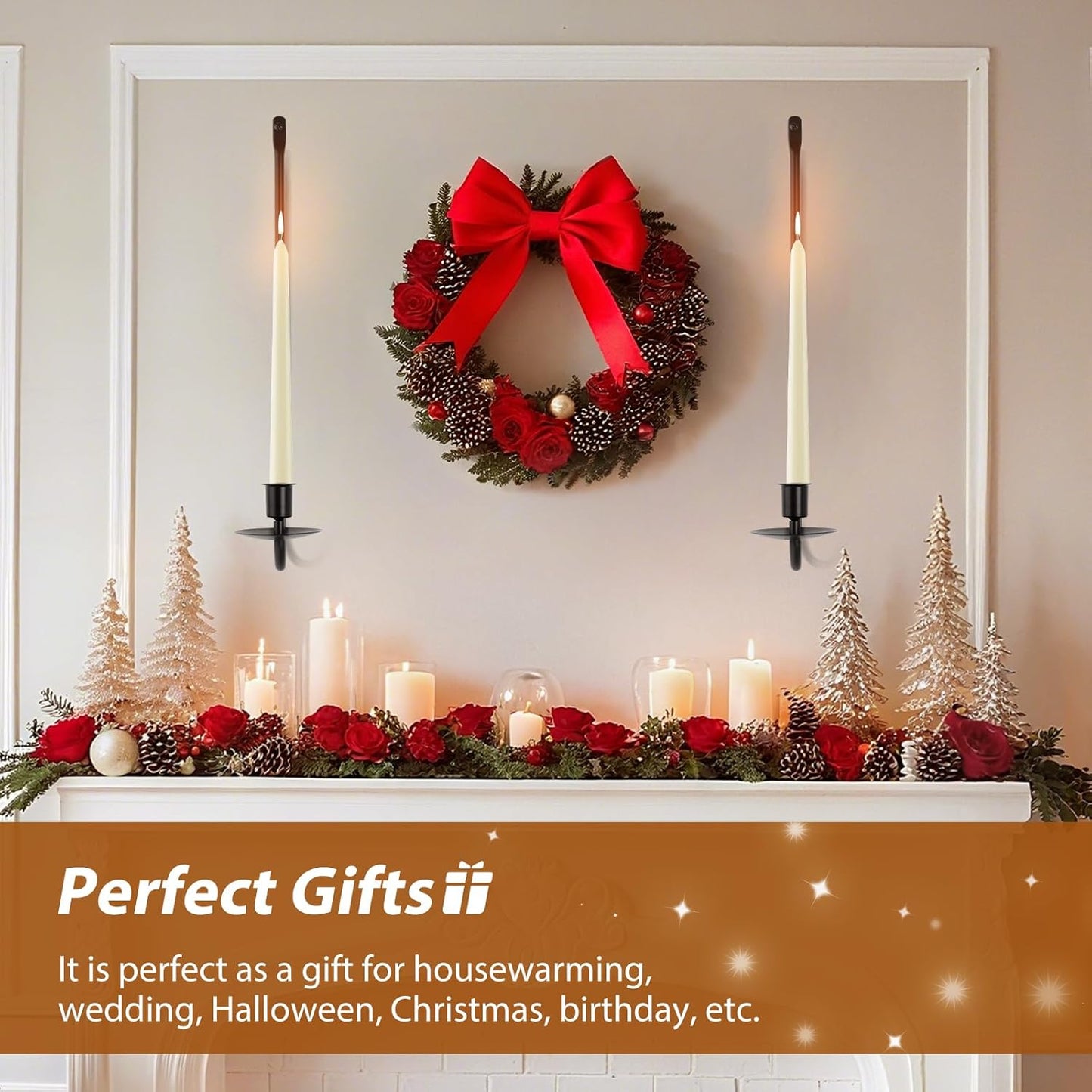 Candle Sconces Set of 2, 16.5 Inch Taper & Pillar Wall Candle Holder, Black Wall Sconces Set of Two, Decor for Entryway, Stair Corner, Living Room, Gifts for Men Women Mom or Dad
