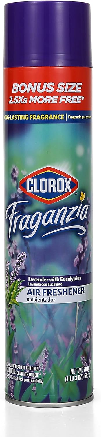 Clorox Fraganzia Aerosol Air Freshener in Lavender with Eucalyptus Scent - Long-Lasting Room Spray, Odor Eliminator for Home, Bathroom, and Bedroom, 20 oz Bonus Size