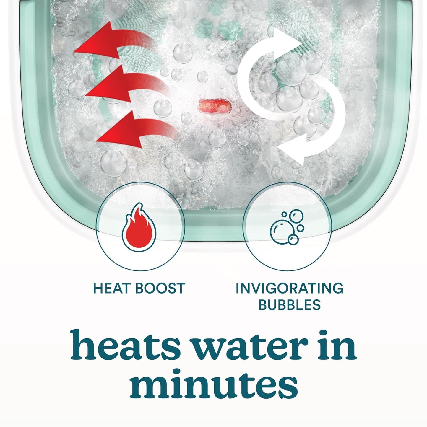 HoMedics Smart Space Elite Footbath with Heat Boost, Collapsible, Invigorating Bubble Massage, 3 Pedicure Attachments, Safe to Use Bath Salts, Patented Safety-Lock System, Ergonomic