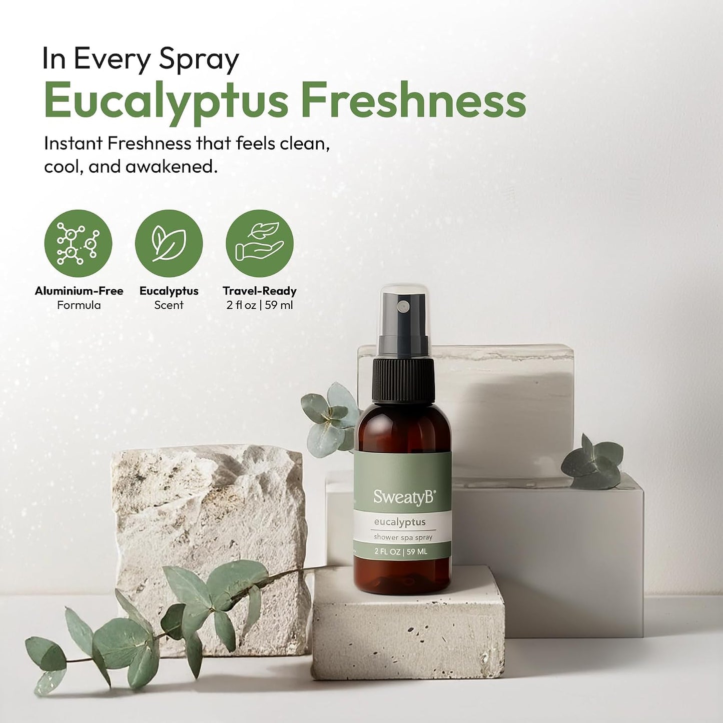 SweatyB® Eucalyptus Shower Spray – 100% Pure Eucalyptus Essential Oil Shower Mist for Sauna & Steam Room – Natural Aromatherapy for Stress & Sinus Relief – Vegan – Made in USA – 2 oz