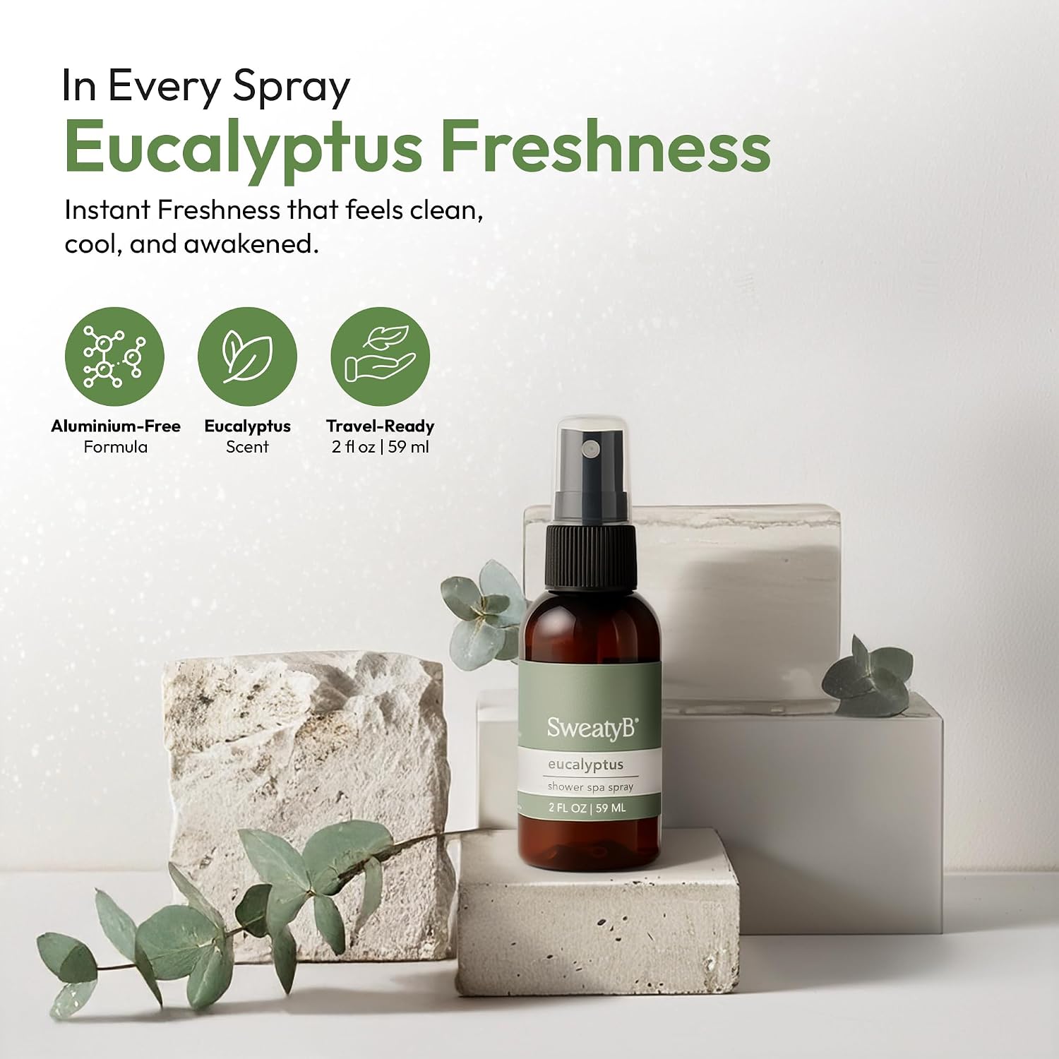 SweatyB® Eucalyptus Shower Spray – 100% Pure Eucalyptus Essential Oil Shower Mist for Sauna & Steam Room – Natural Aromatherapy for Stress & Sinus Relief – Vegan – Made in USA – 2 oz