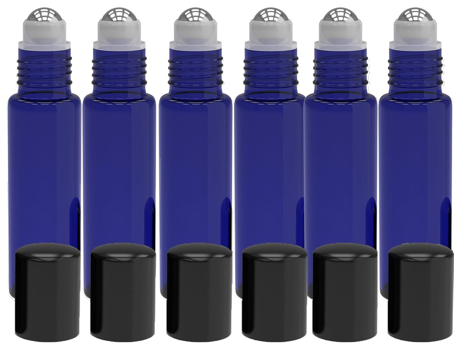 6 Pack - Roll on Glass Bottle - Blue 10ml 1/3oz Size for Essential Oil - Empty Aromatherapy Perfume Bottles - Cobalt Refillable Slim with Cap [Blue]