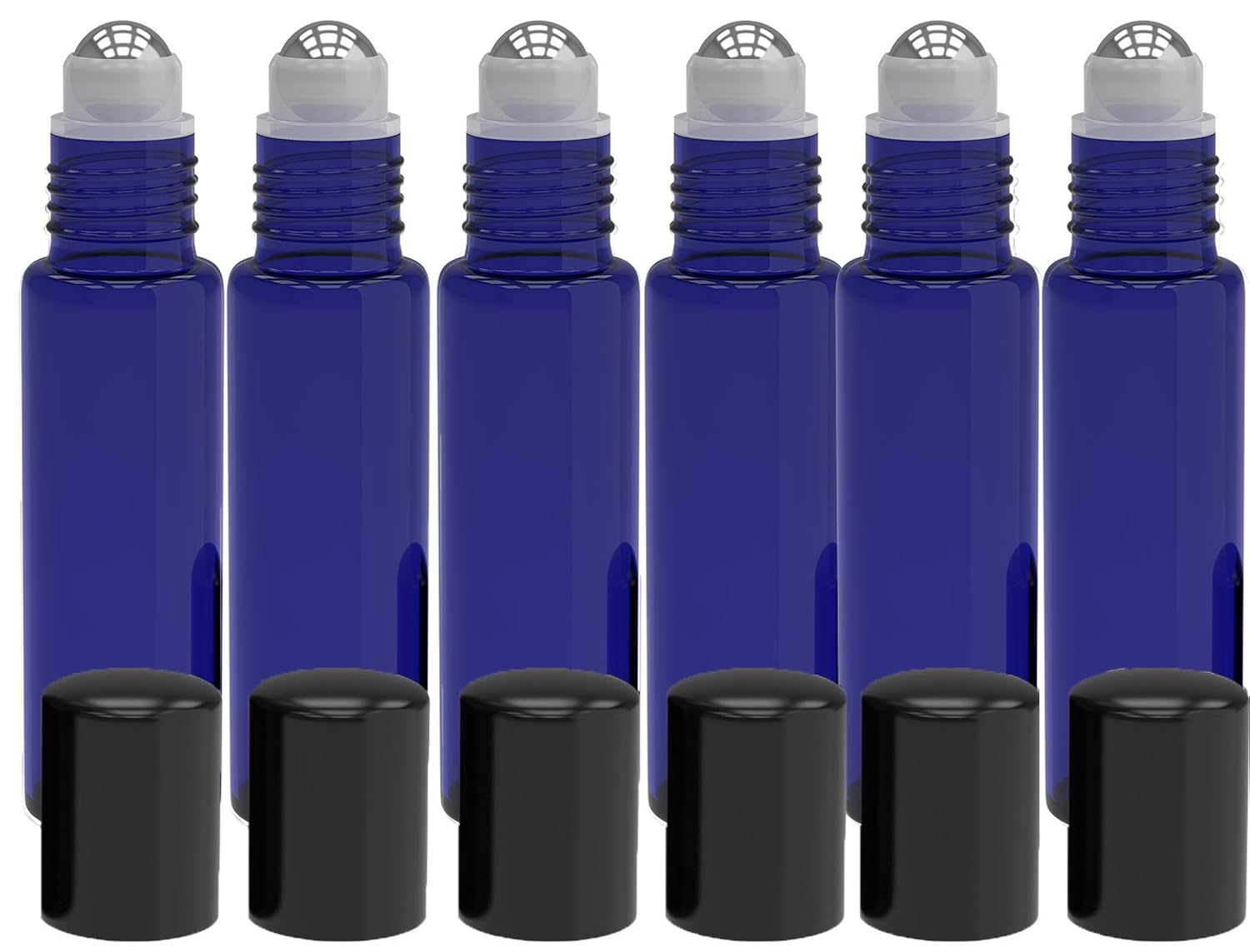 6 Pack - Roll on Glass Bottle - Blue 10ml 1/3oz Size for Essential Oil - Empty Aromatherapy Perfume Bottles - Cobalt Refillable Slim with Cap [Blue]